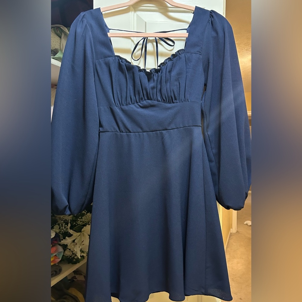 B Darlin Navy Dress with Tie-Back